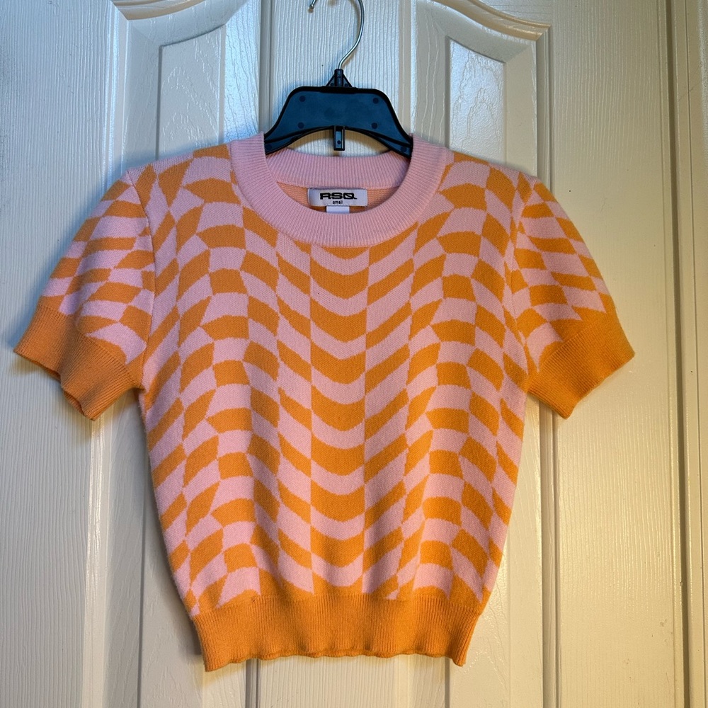 Bright Neon Tight Sweater Checkered Patterned Cropped Baby Tee